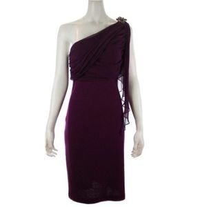 ST. JOHN Purple One Shoulder Silk Sash Dress
